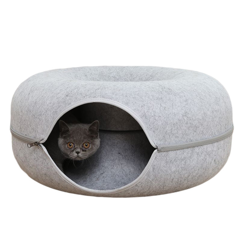 Tunnel Per Gatti in Feltro Robusto, Cuccia Rotonda da Interno per Animali Smontabile